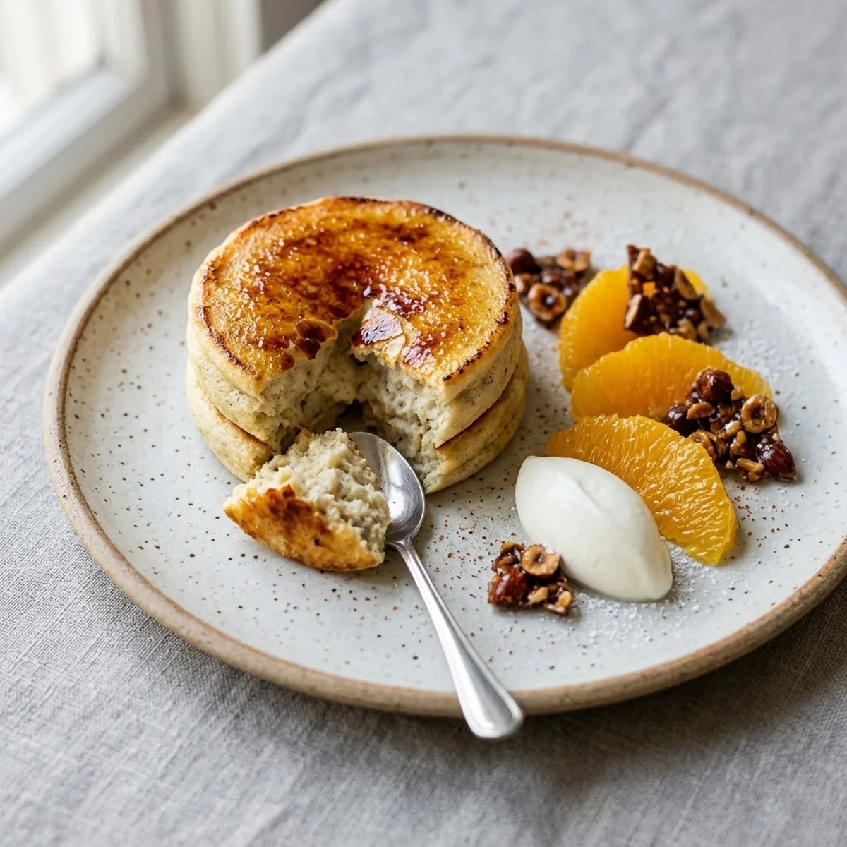 Bananenwolk, Burnt Orange — plated on speckled stoneware