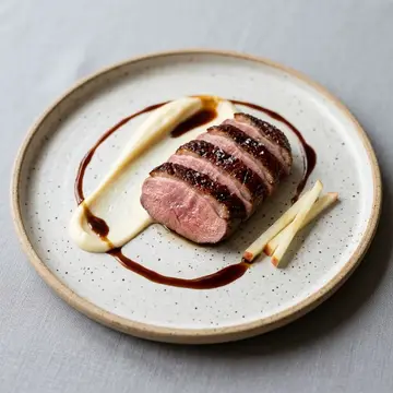 Duck Breast with Sticky Apple-Balsamic Jus and Celeriac Mousseline